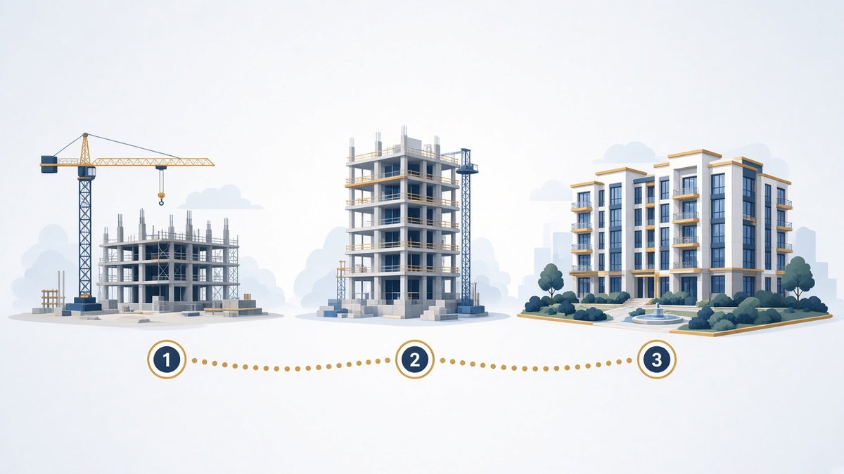 Infographic showing the journey from construction to finished society